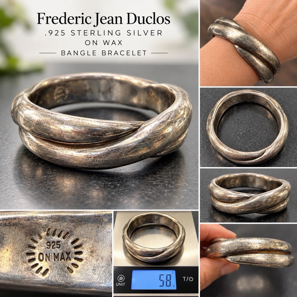 Frederic Jean Duclos 925 Sterling Silver On Wax Modernist Bangle Bracelet 58g